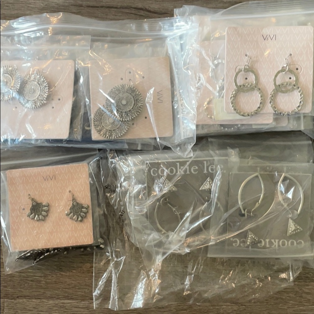 3 styles (6 of each) silver earrings